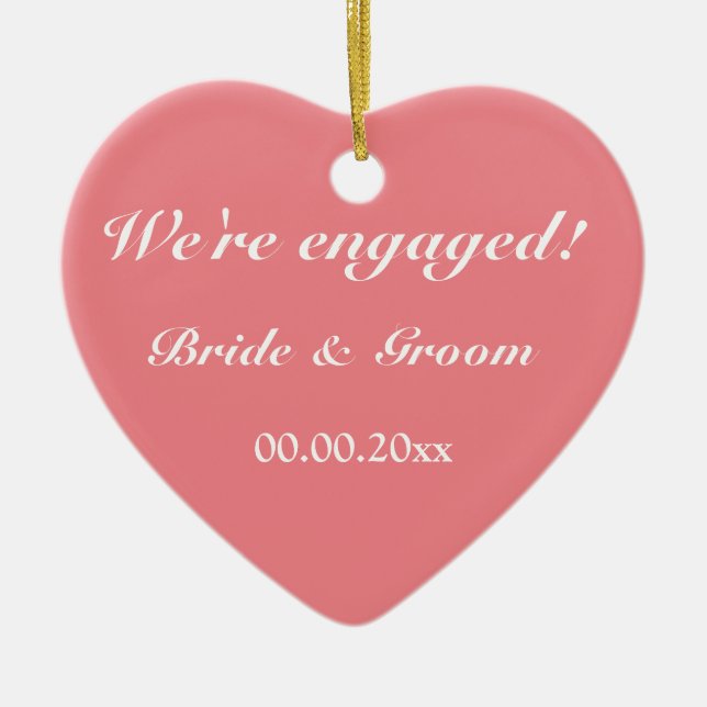 Anpassningsbar förlovning Julgran korallhjärtfoto Julgransprydnad Keramik (Framsidan)