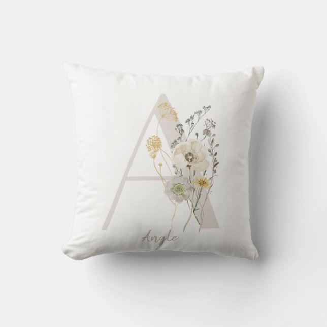 Anpassningsbar Första A med mjuk färg-blomma Kudde (Framsida)