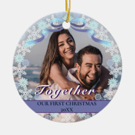 Anpassningsbar Första jul Tillsammans Lila Snöflin Julgransprydnad Keramik
