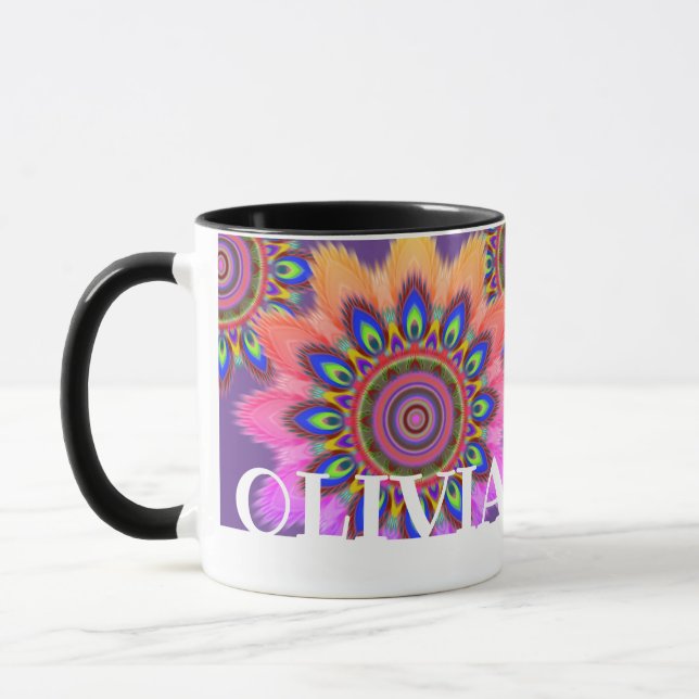 Anpassningsbar första kaffet PEACOCK mugg Mandala  (Vänster)