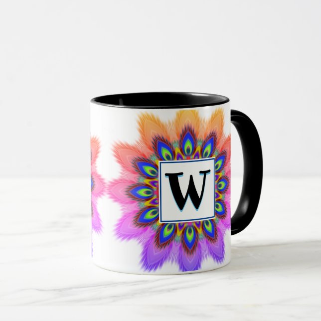 Anpassningsbar första kaffet PEACOCK mugg Mandala  (Framsida höger)