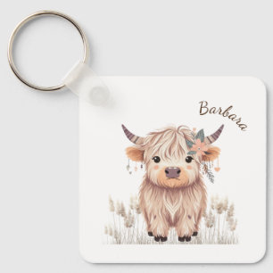 Anpassningsbar Första Namn Cute Modern Boho Highla Nyckelring