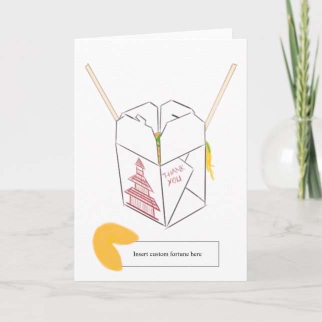 Anpassningsbar Fortune Cookie w/ Takeout Box-hälsn Kort (Framsida)