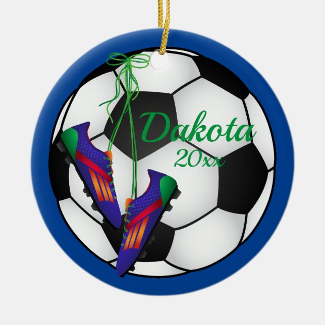 Anpassningsbar Fotboll Jul Ornament Red - Blue Cle (Framsidan)