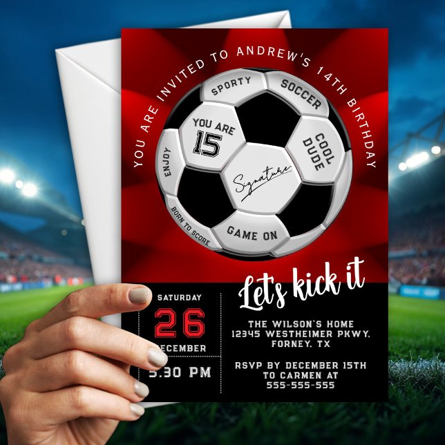 Anpassningsbar fotboll röd födelsedag Fullständigt Inbjudningar (Skapare uppladdad)