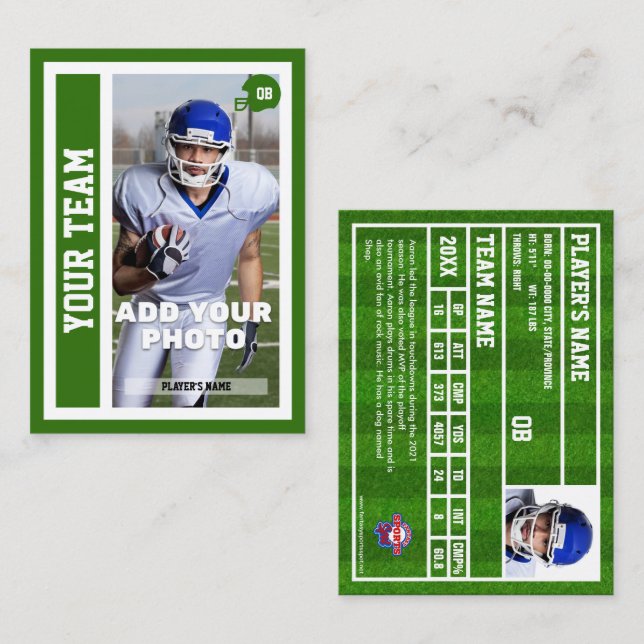Anpassningsbar fotbollskvarterback Trading Card (G (Fram/baksida)