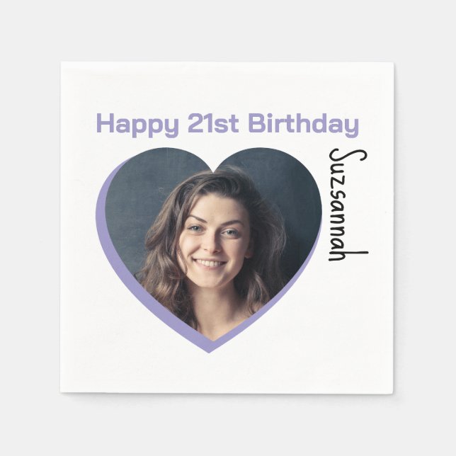 Anpassningsbar Foto 21:a Grattis på födelsedagen P Pappersservett (Framsidan)