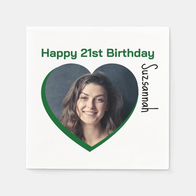 Anpassningsbar Foto 21:a Grattis på födelsedagen P Pappersservett (Framsidan)