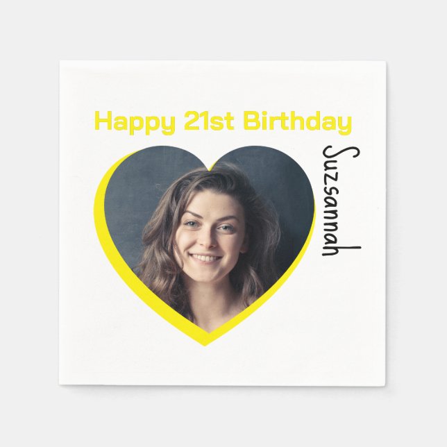 Anpassningsbar Foto 21:a Grattis på födelsedagen P Pappersservett (Framsidan)