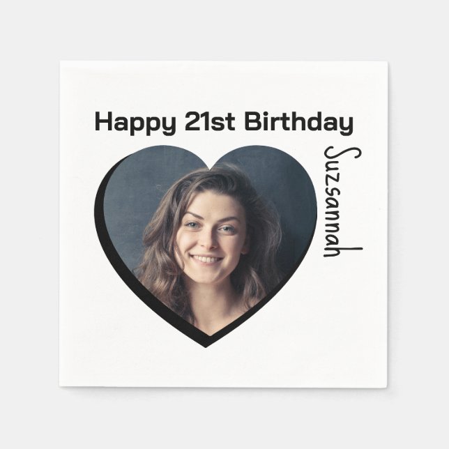 Anpassningsbar Foto 21:a Grattis på födelsedagen P Pappersservett (Framsidan)