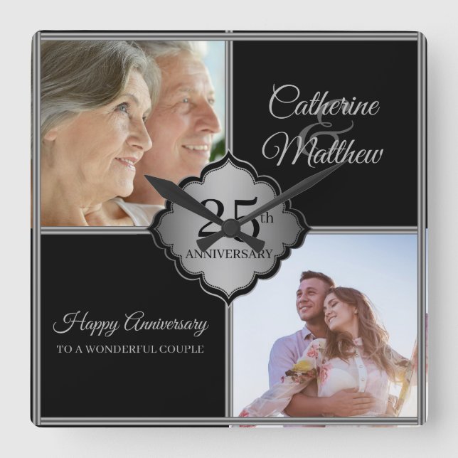 Anpassningsbar Foto 25:e årsjubiléet Vägglås Fyrkantig Klocka (Framsida)