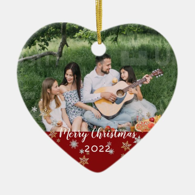 Anpassningsbar Foto 2-sidig röd halv Gräns jul Julgransprydnad Keramik (Framsidan)