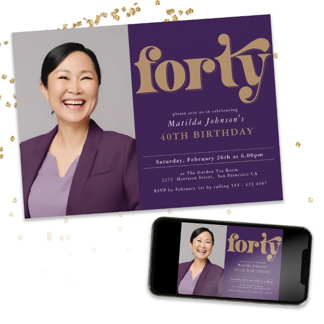 Anpassningsbar Foto 40:e födelsedagen Party Inbjudningar (Custom Photo 40th Birthday Party Invitation)