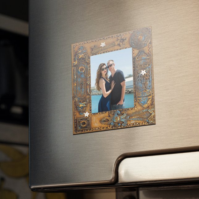 Anpassningsbar Foto Antique Skeleton Nyckel Ram Bi Magnet (Custom Photo Antique Skeleton Key Frame Image magnet )