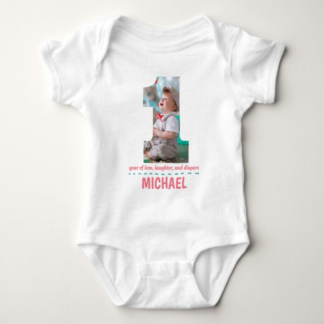anpassningsbar-FOTO FÖR FÖRSTA BIRTHDADAGEN-BARNKL T Shirt (Framsida)