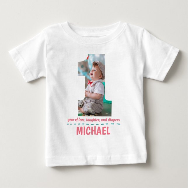 anpassningsbar-FOTO FÖR FÖRSTA BIRTHDADAGEN-BARNKL T Shirt (Framsida)