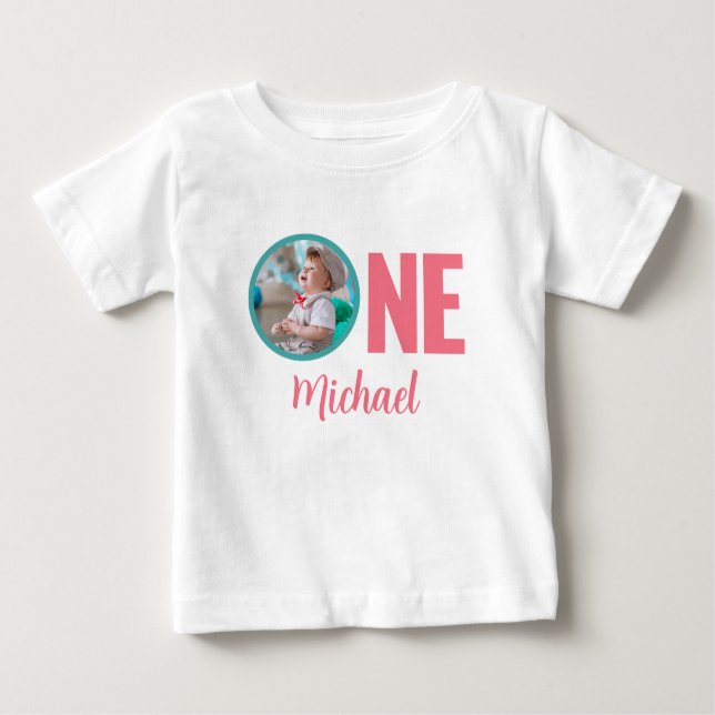 anpassningsbar-FOTO FÖR FÖRSTA BIRTHDADAGEN-BARNKL T Shirt (Framsida)