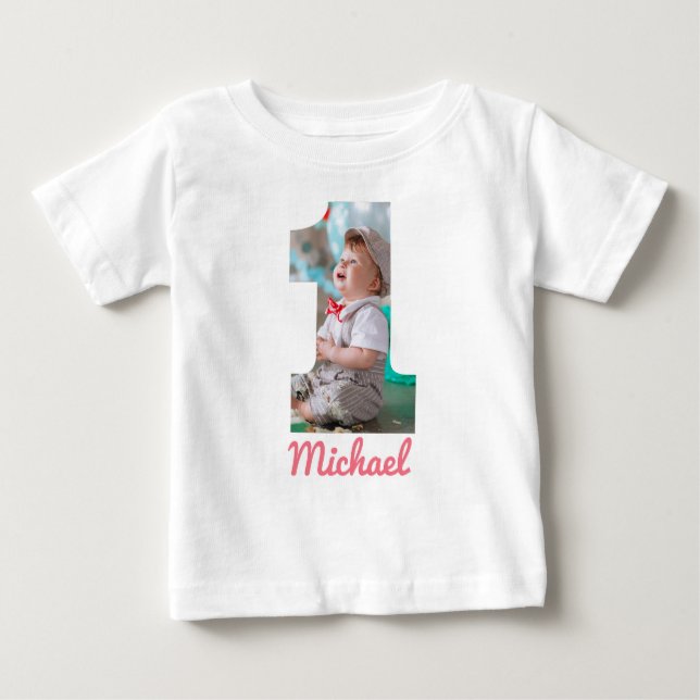 anpassningsbar-FOTO FÖR FÖRSTA BIRTHDADAGEN-BARNKL T Shirt (Framsida)