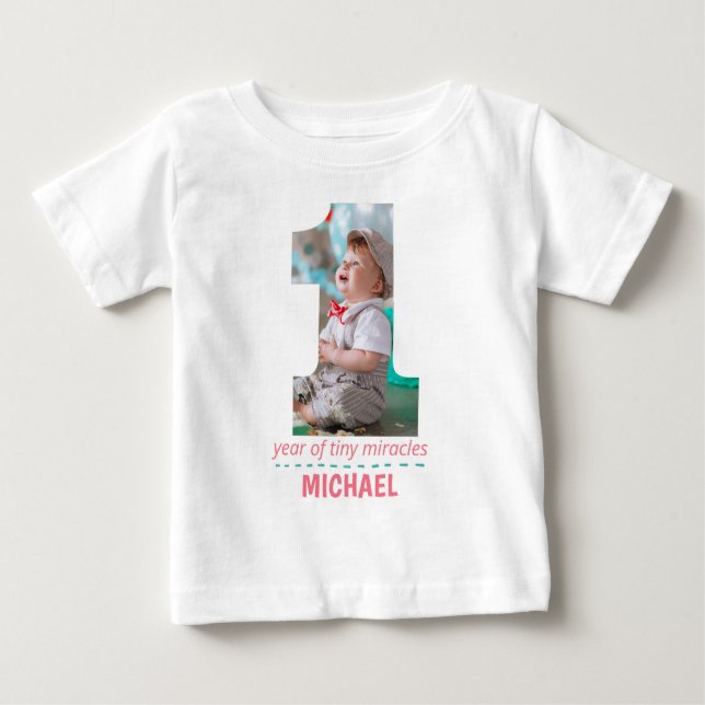 anpassningsbar-FOTO FÖR FÖRSTA BIRTHDADAGEN-BARNKL T Shirt (Framsida)