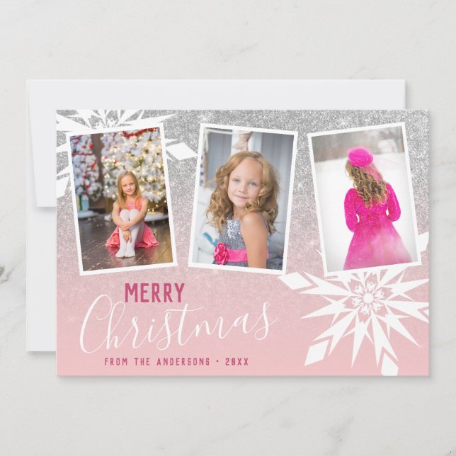 Anpassningsbar Foto för silver Glitter God jul Julkort (Framsida)