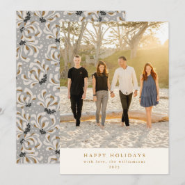 Anpassningsbar Foto Grått Botaniskt Elegant Lodrät Julkort