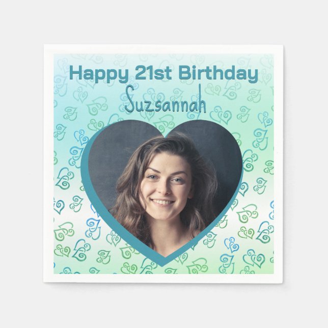 Anpassningsbar Foto Heart Art Födelsedagsfest Temp Pappersservett (Framsidan)