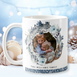 Anpassningsbar Foto, Helgdag Blue och Silver anded Kaffemugg