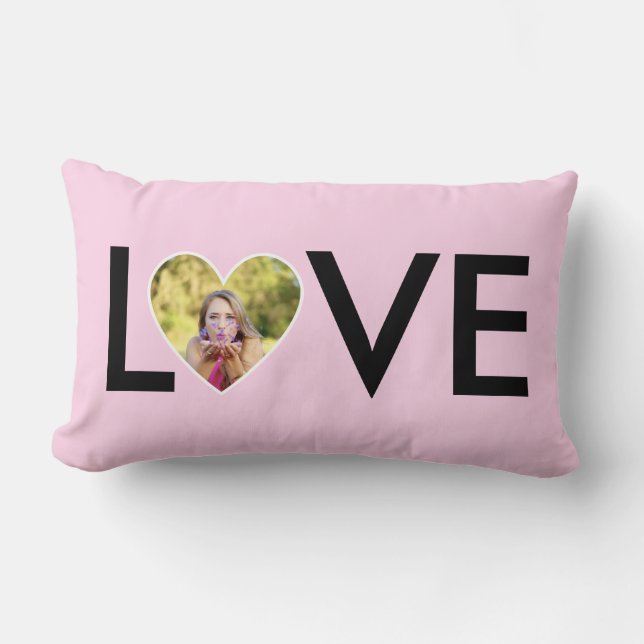 Anpassningsbar Foto i Baby Rosa Heart Ram Lumbarkudde (Framsida)