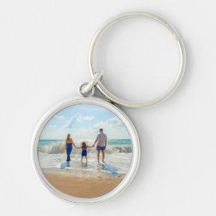 Anpassningsbar Foto Keychain - din egen design - S Rund Silverfärgad Nyckelring