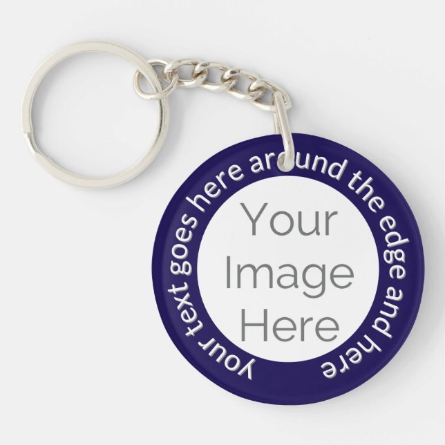 Anpassningsbar Foto Keychain - Round Text på marin (Framsidan)