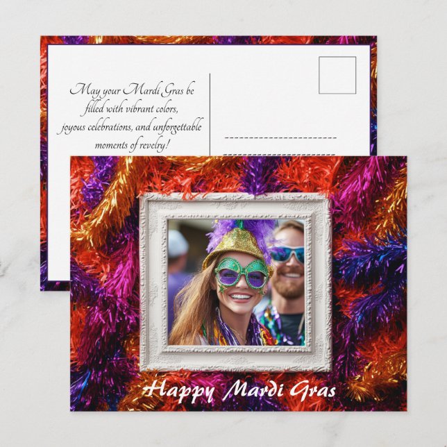 Anpassningsbar foto 💚 💜 Mardi Gras Magic Vykort (Fram/baksida)