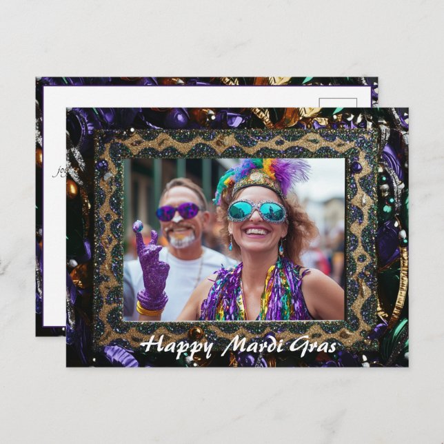 Anpassningsbar foto 💚 💜 Mardi Gras Magic Vykort (Fram/baksida)