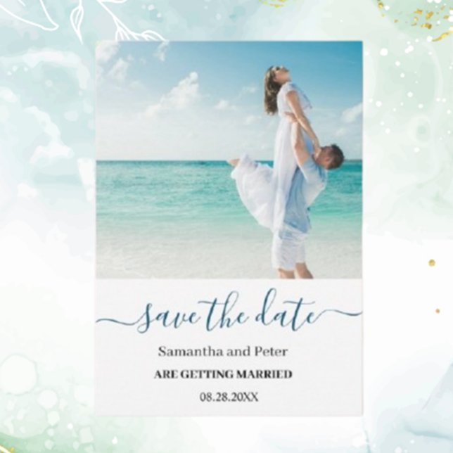 Anpassningsbar Foto Moden Beach Spara datum Meddelande (Create lasting memories with our custom photo modern beach save the date announcements.  )