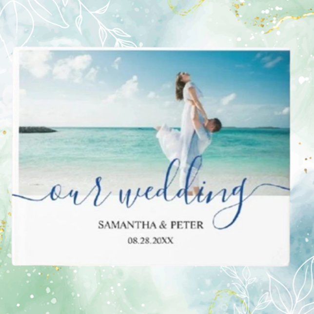 Anpassningsbar Foto Modern Beach Wedding Guest Bok (Cherish your beach wedding memories with our Custom Photo Modern Beach Wedding Guest Book. )