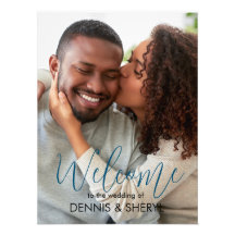 Anpassningsbar Foto Modern Bröllop-signering blått