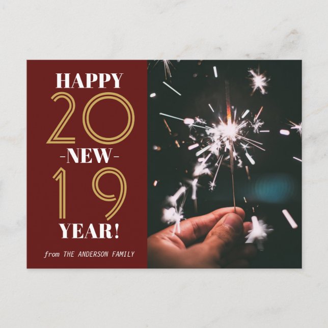 Anpassningsbar Foto Modern Gott nytt år 2019 Guld  Vykort (Framsida)