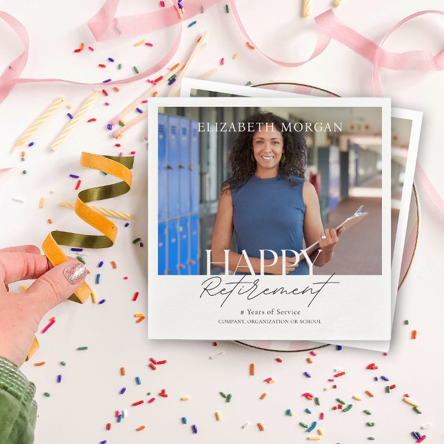 Anpassningsbar Foto Modern Lycklig Pension Party Pappersservett (Custom Photo Modern Happy Retirement Party Napkins)