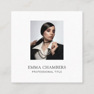 Anpassningsbar Foto Modern Minimalist White Square Fyrkantigt Visitkort
