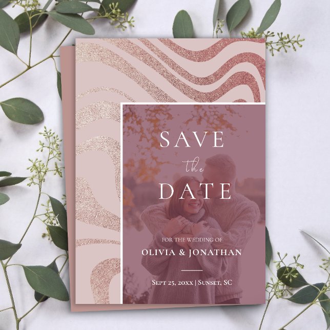 anpassningsbar Foto Modern RoseGold Spara datum Inbjudningar (custom Photo Modern RoseGold Save the Date Invitation)