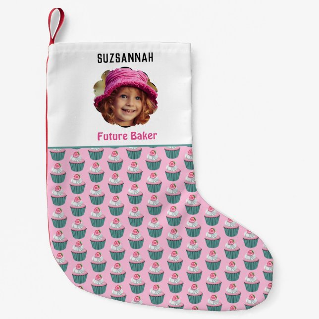 Anpassningsbar Foto Muffinsar Skropd mall Namn Liten Julstrumpa (Framsidan)