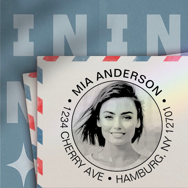 Anpassningsbar Foto, Namn och Returadress Självfärgande Stämpel (Skapare uppladdad)