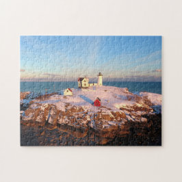 Anpassningsbar Foto Ocean Sunset Nubble Lighthouse Pussel