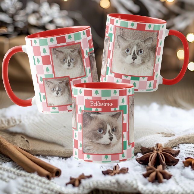 Anpassningsbar Foto och Namn julklapp Mugg (Custom Photo and Name Christmas Pet Cat Mug)