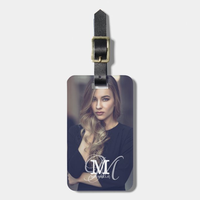 Anpassningsbar Foto och Namn typografi Bagagebricka (Vertikal Framsida)