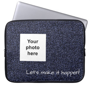 Anpassningsbar, foto och text mörk blått faux glit laptop sleeve