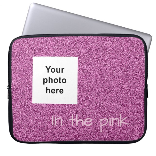 Anpassningsbar foto och text rosa faux glitter laptop fodral (Framsidan)