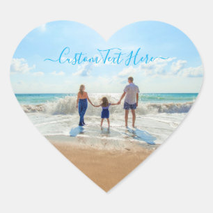 Anpassningsbar Foto och textfäst fotodesign Hjärtformat Klistermärke