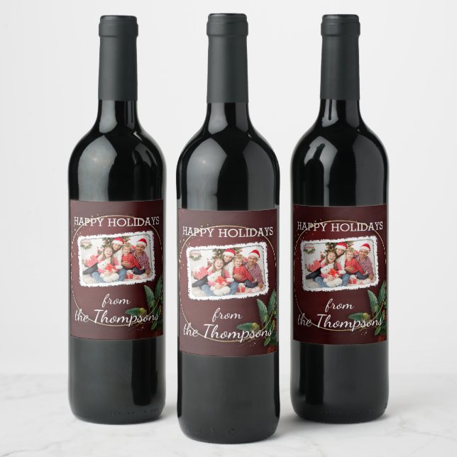 Anpassningsbar Foto på Faux Guld Confetti Mönster Vinflaska Etikett (Flaskor)