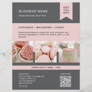 Anpassningsbar Foto QR Bakery Grått Rosa Flyer