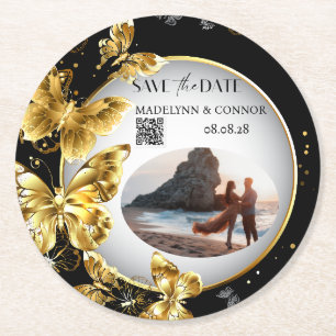 Anpassningsbar Foto QR-kodknapp Spara datum Underlägg Papper Rund